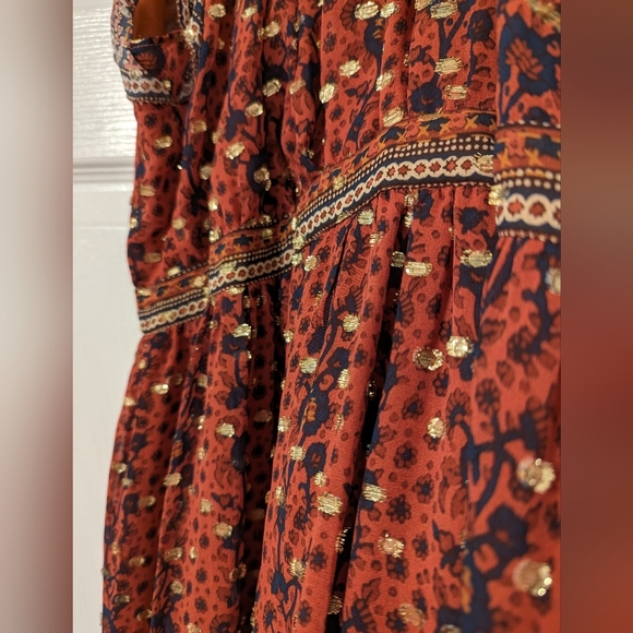 SOLD ULLA JOHNSON ALASTAIR DRESS - BRICK AND GOLD - Picture 4 of 9